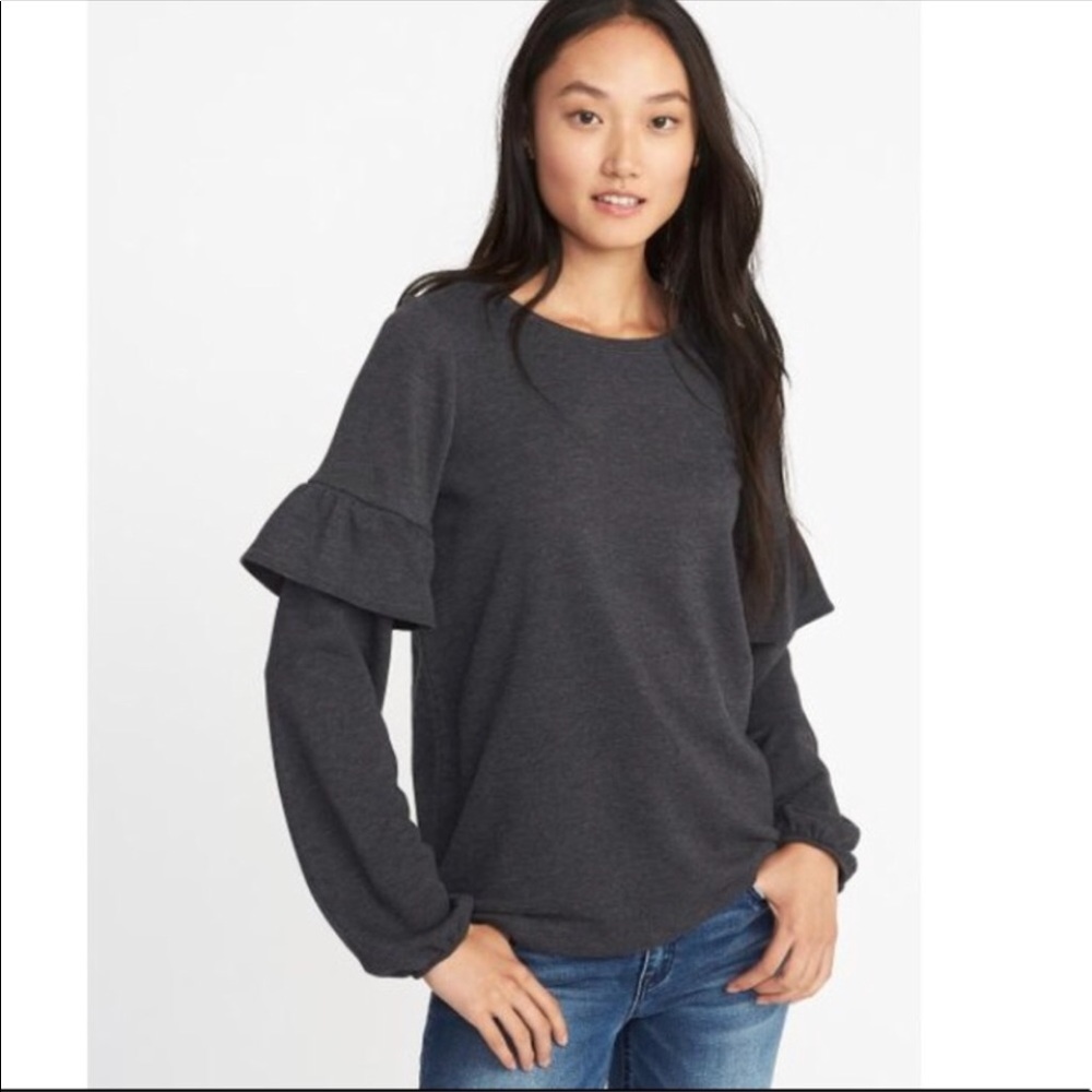 French terry ruffle sleeve sweatshirt